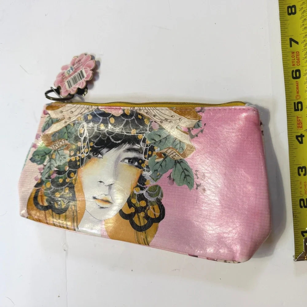 Papaya Art Hong Kong Beauty Small Accessory Pouch Pink Boho Geisha Makeup Bag